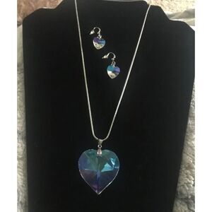 Gorgeous New Prism Swarovski Crystal Heart Necklace & Earring Set